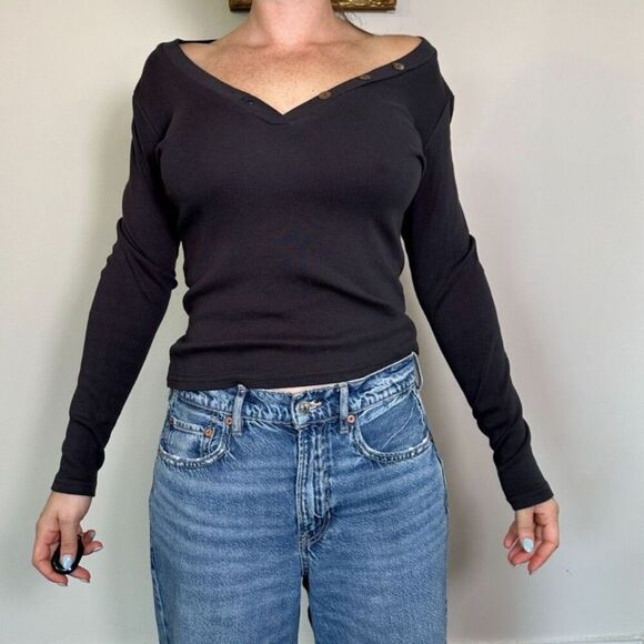 Michael Stars Dark Gray Button Front Longsleeve Top Fits like Size Small - Picture 1 of 5